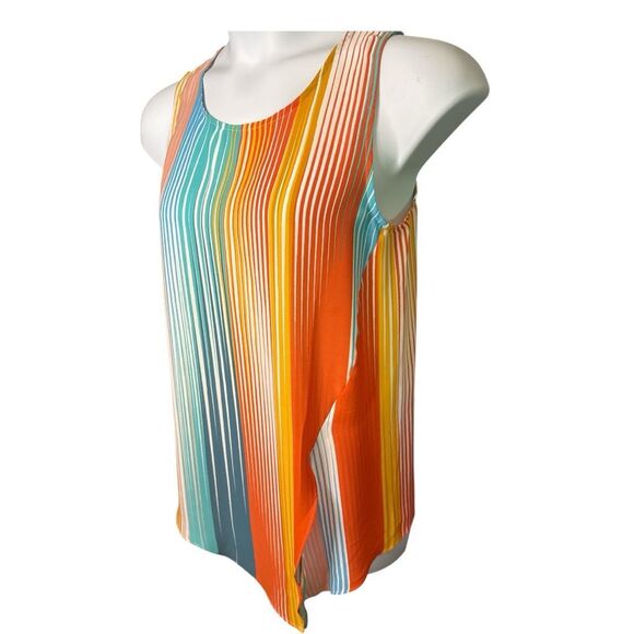 Rachel Zoe Multicolor Striped Tank Top Sleeveless Scoop Neck Ruffle Slit M - Picture 1 of 7